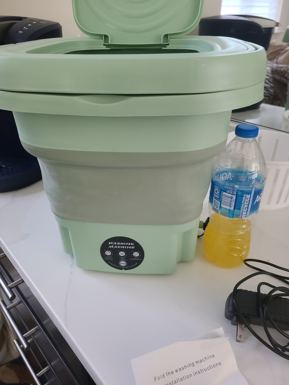 Compact Foldable Washing Machine in Mint Green - Portable Laundry Tub